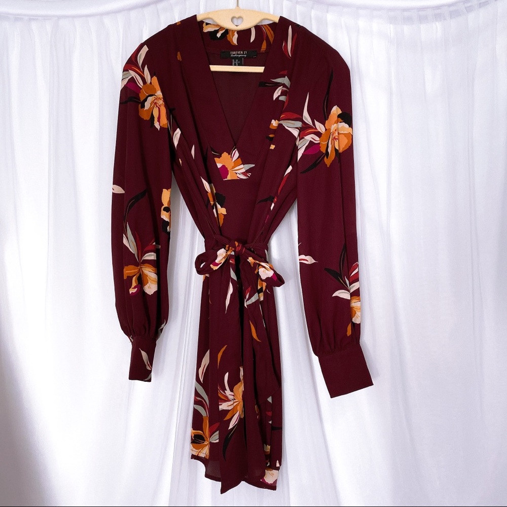 SOLD🎉Plum Floral Wrap Dress Long Sleeve Kimono - Picture 11 of 12
